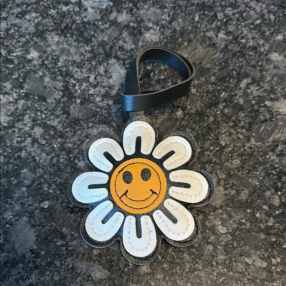 Smiley Daisy Bag Charm or Keychain Accessory - Black, White & Golden NWOT 3.5"